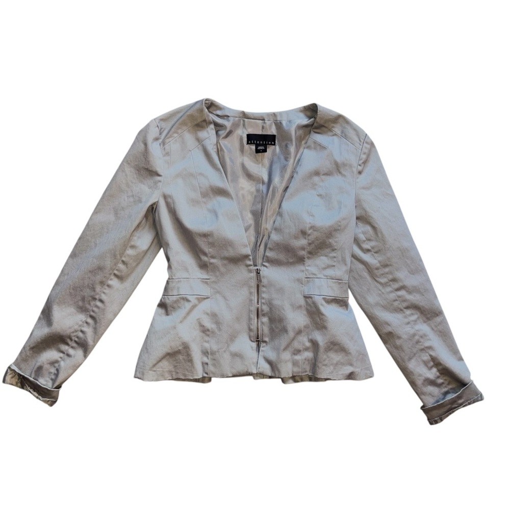 Attention Gray Silver Zip Front Peplum Blazer Jacket size 2‎